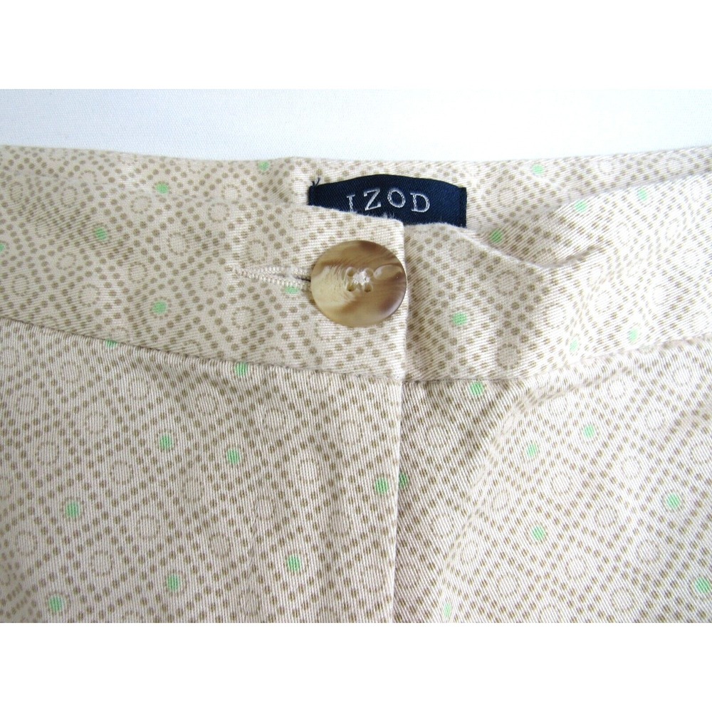 Women's IZOD Pants Crop Pants Beige with Green Dots Geo Pattern Size 4